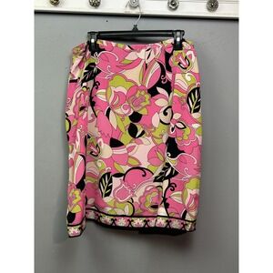 Silkland Skirt Womens 14 Pink Green Floral Silk Lined Side Zip A-Line Boho Mod